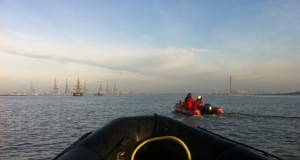 Rib safety boat in the River medway for film